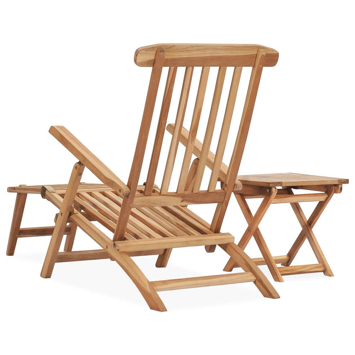 VXL Lounger with Footrest and Table Solid Teak Wood