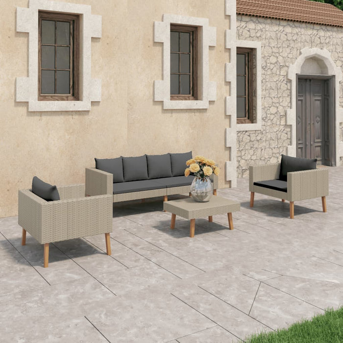 VXL Garden Furniture Set 4 Pieces and Cushions Beige Synthetic Rattan