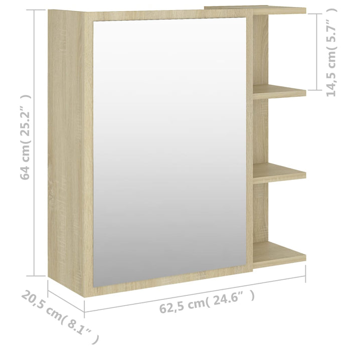 VXL Sonoma Chipboard Bathroom Mirror Cabinet 62.5X20.5X64 Cm