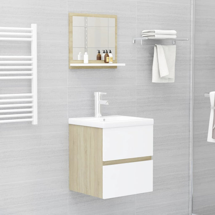 VXL White and Sonoma Oak Chipboard Bathroom Mirror 40X10.5X37 Cm
