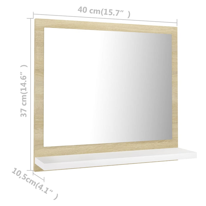VXL White and Sonoma Oak Chipboard Bathroom Mirror 40X10.5X37 Cm