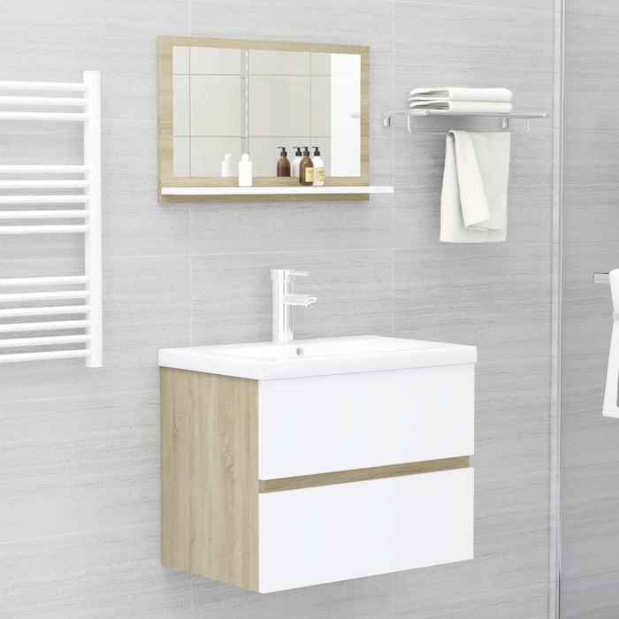 VXL White and Sonoma Oak Chipboard Bathroom Mirror 60X10.5X37 Cm
