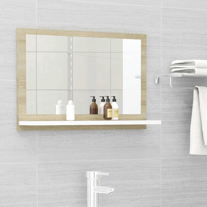 VXL White and Sonoma Oak Chipboard Bathroom Mirror 60X10.5X37 Cm