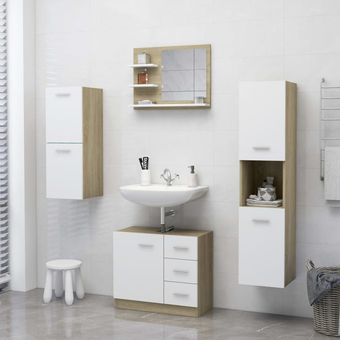 VXL White and Sonoma Oak Chipboard Bathroom Mirror 60X10.5X45 Cm