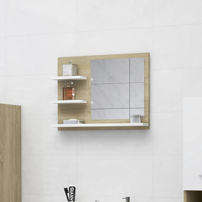 VXL White and Sonoma Oak Chipboard Bathroom Mirror 60X10.5X45 Cm