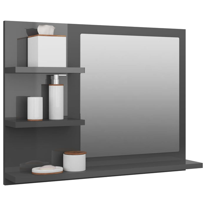 VXL Glossy Gray Chipboard Bathroom Mirror 60X10.5X45 Cm