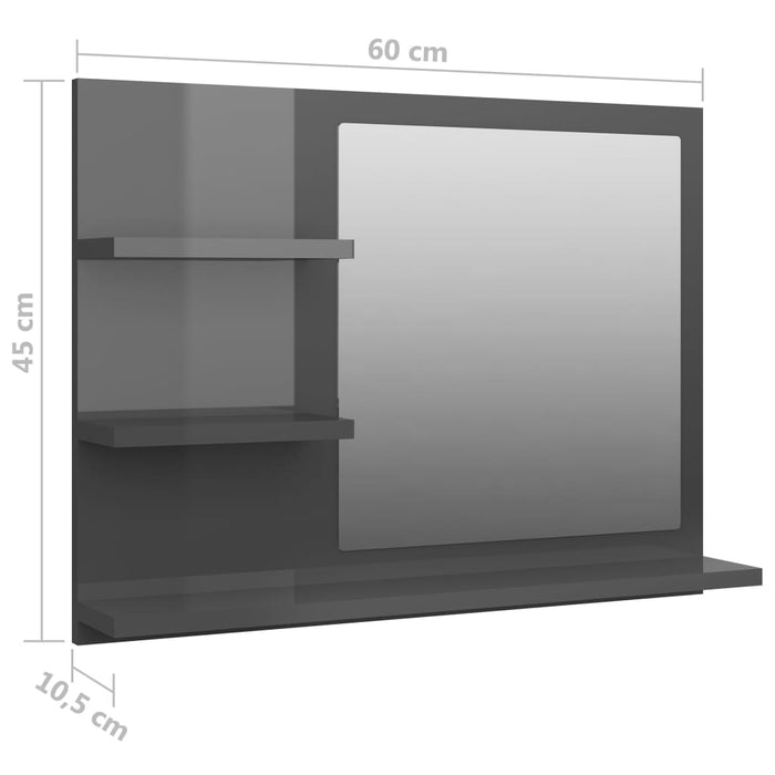 VXL Glossy Gray Chipboard Bathroom Mirror 60X10.5X45 Cm