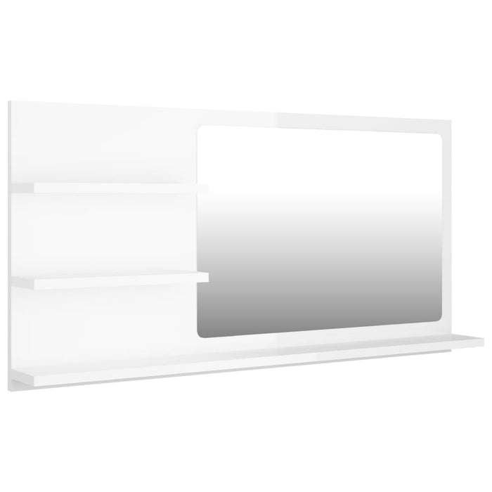 VXL Espejo De Baño Aglomerado Blanco Brillante 90X10,5X45 Cm