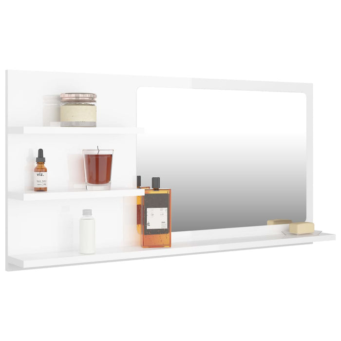 VXL Glossy White Chipboard Bathroom Mirror 90X10.5X45 Cm