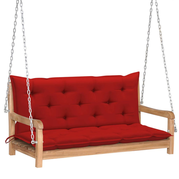 VXL Solid Teak Wood Swing Bench with Red Cushion 120 Cm