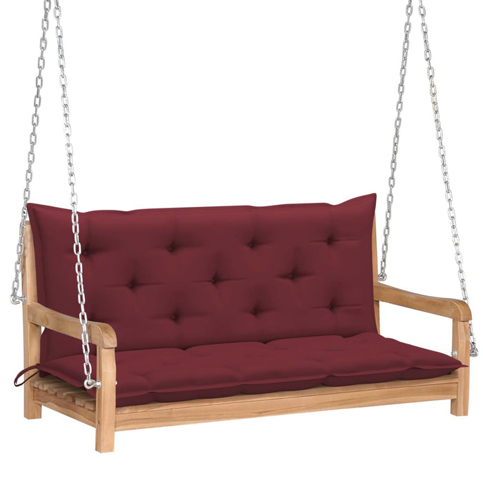 VXL Solid Teak Wood Swing Bench with Wine Red Cushion 120 Cm
