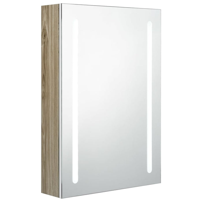 VXL Bathroom Cabinet with Led Mirror Oak and White Color 50X13X70 Cm