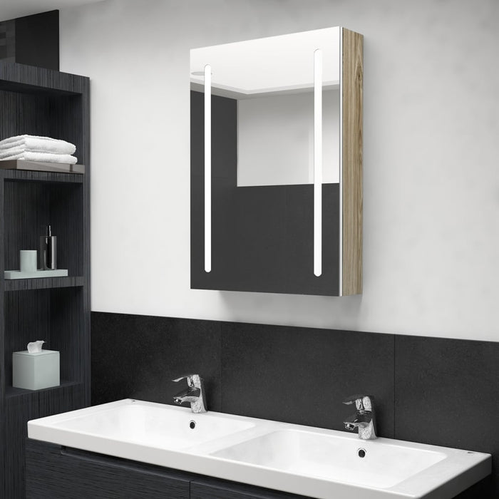 VXL Bathroom Cabinet with Led Mirror Oak and White Color 50X13X70 Cm