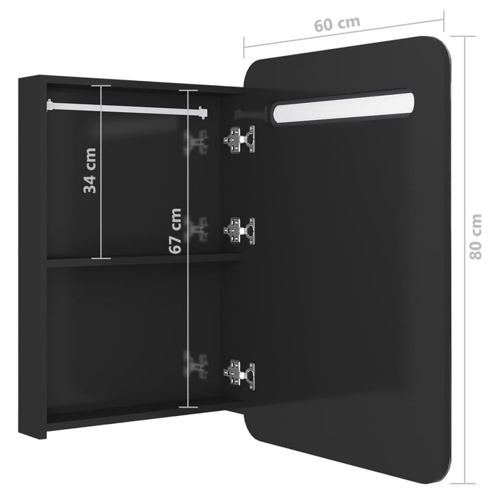 VXL Bathroom Cabinet with Mirror and LED Glossy Black 60X11X80 Cm