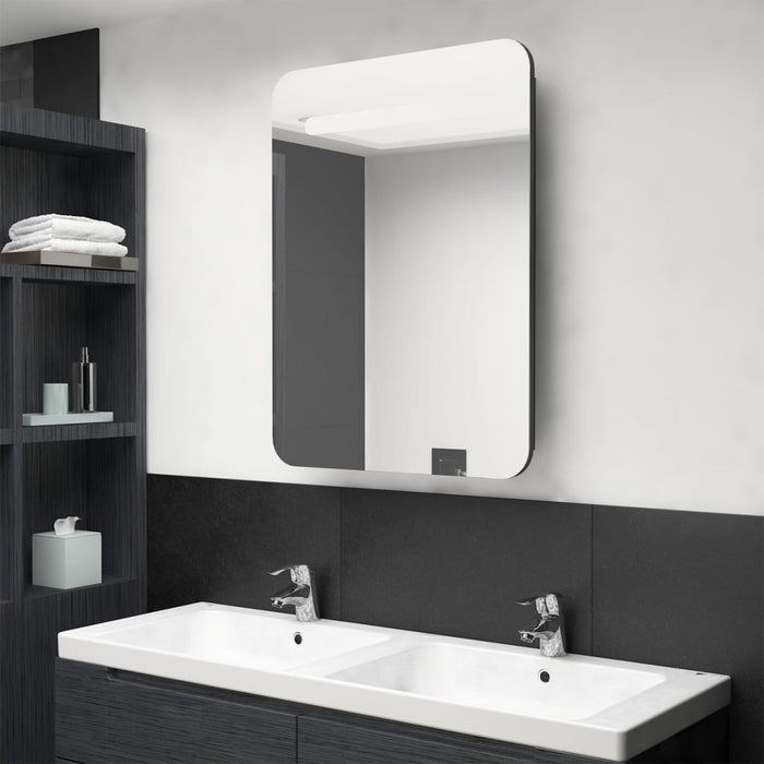 VXL Bathroom Cabinet with Mirror and LED Glossy Black 60X11X80 Cm