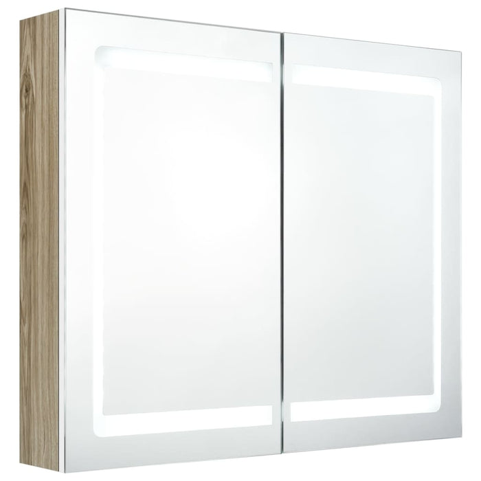 VXL Bathroom Cabinet with Led Mirror Oak and White Color 80X12X68 Cm