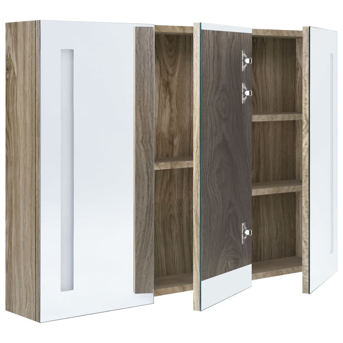 VXL Bathroom Cabinet With Mirror And Led 89X14X62 Cm Oak