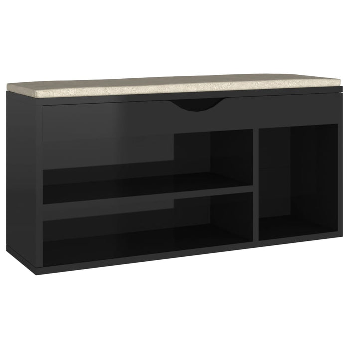 VXL Shoe bench cushion chipboard glossy black 104x30x49 cm
