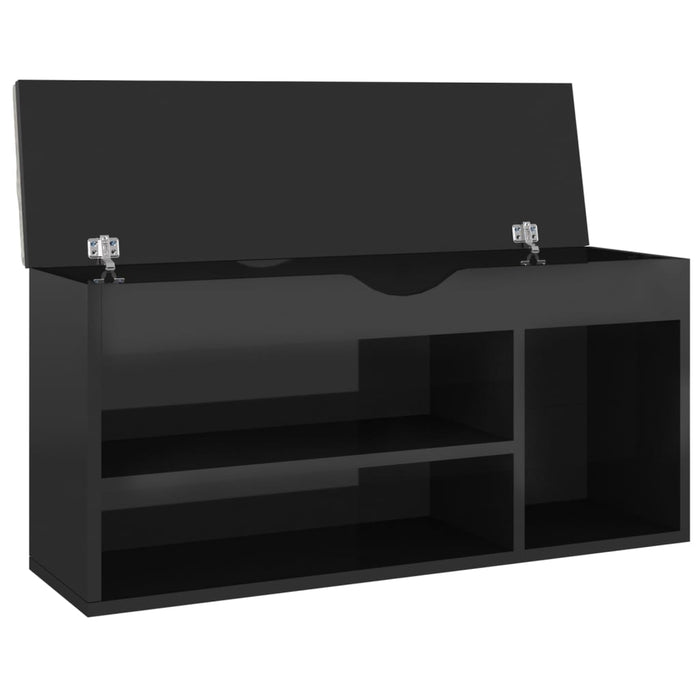 VXL Banco zapatero cojín aglomerado negro brillante 104x30x49 cm