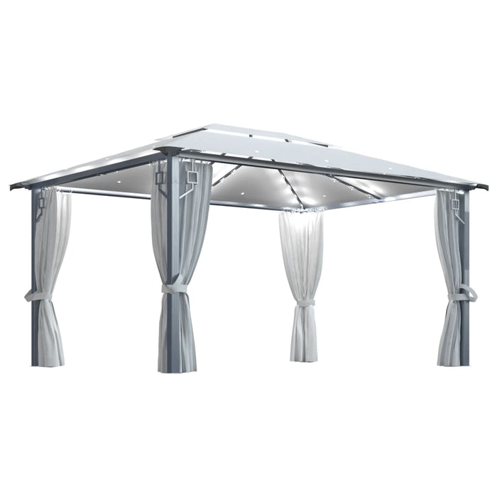 VXL Gazebo With Curtain And Strip Of Lights Cream Aluminum 400X300 Cm