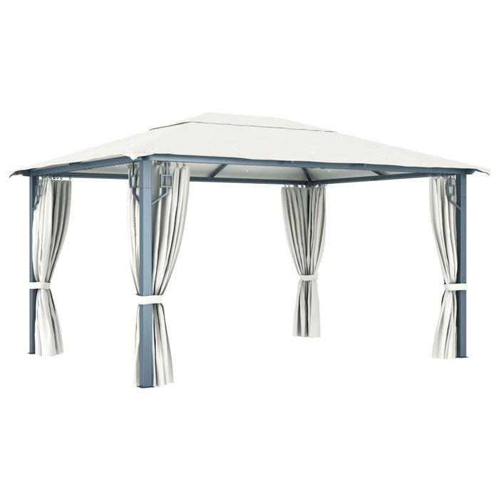 VXL Gazebo With Curtain And Strip Of Lights Cream Aluminum 400X300 Cm
