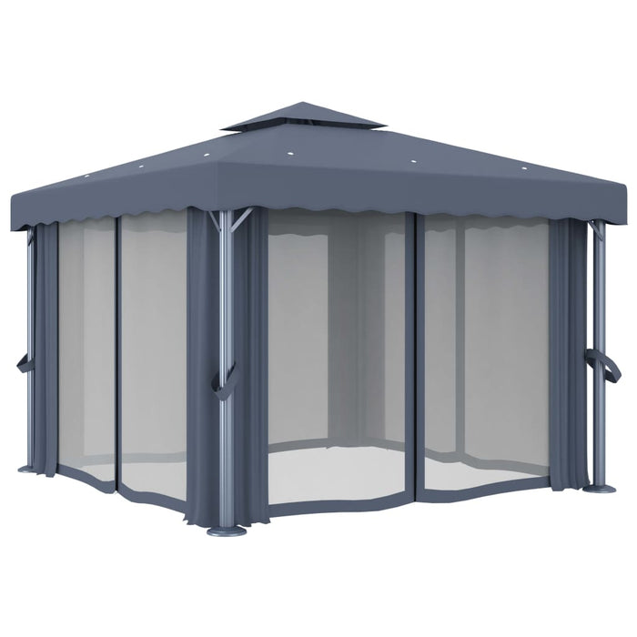 VXL Gazebo With Curtain And Strip Of Lights Anthracite Aluminum 3X3 M