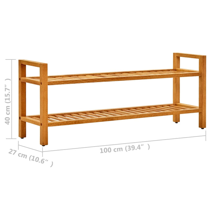 VXL Shoe rack with 2 shelves solid oak wood 100x27x40 cm