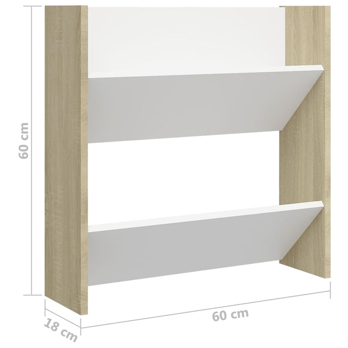 VXL Wall shoe rack 4 units white Sonoma oak chipboard 60x18x60cm