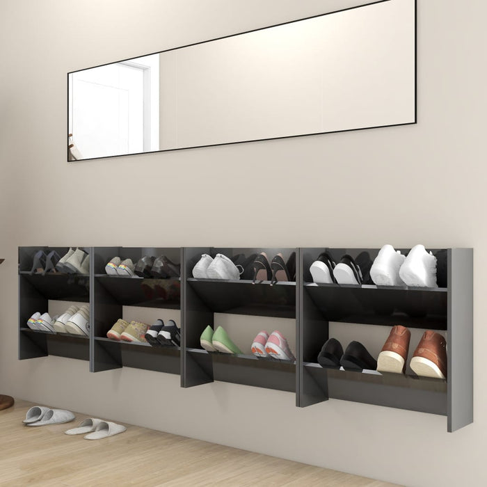 VXL Wall shoe rack 4 pcs glossy gray chipboard 60x18x60 cm