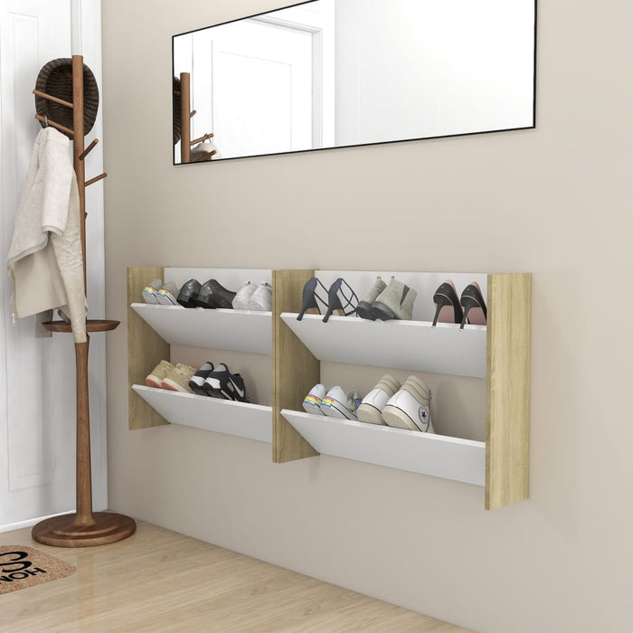 VXL Wall shoe rack 2 units white Sonoma oak chipboard 80x18x60 cm