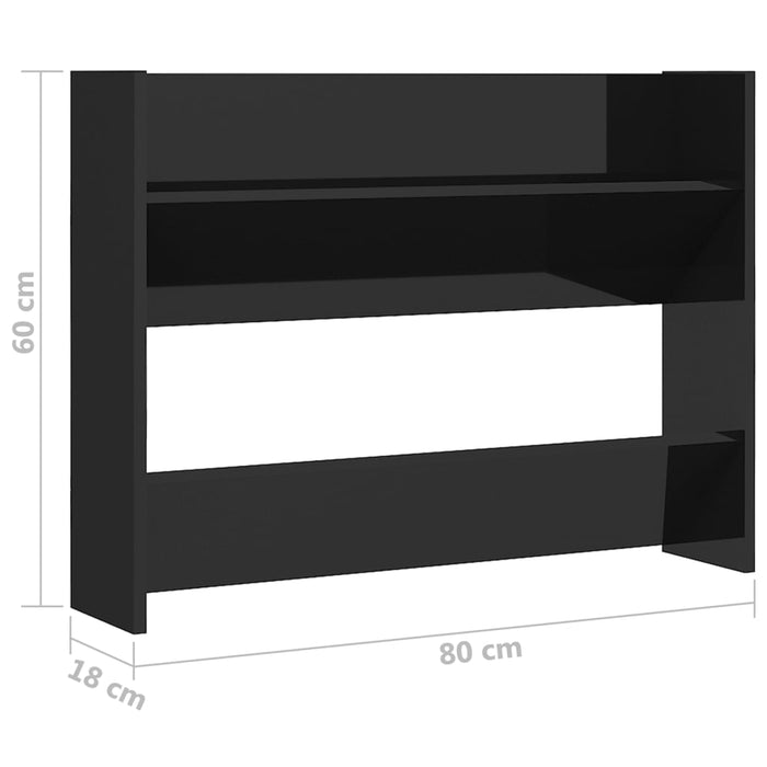 VXL Wall shoe rack 2 pcs glossy black chipboard 80x18x60 cm