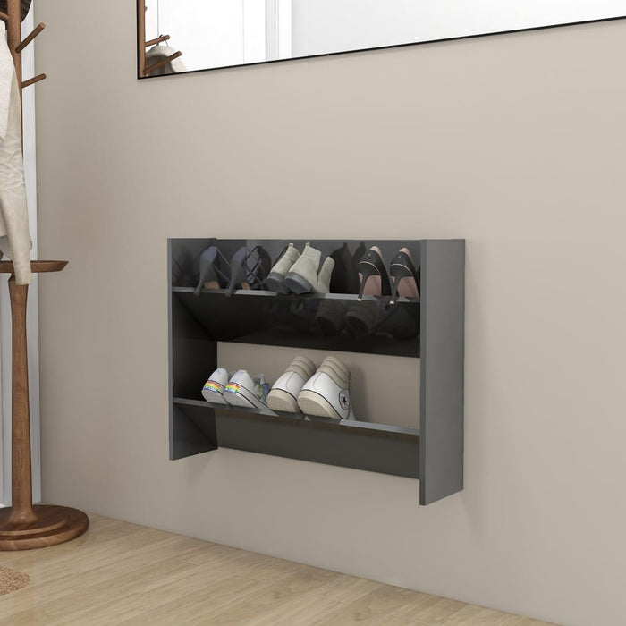 VXL Glossy Gray Chipboard Wall Shoe Rack 80x18x60 cm