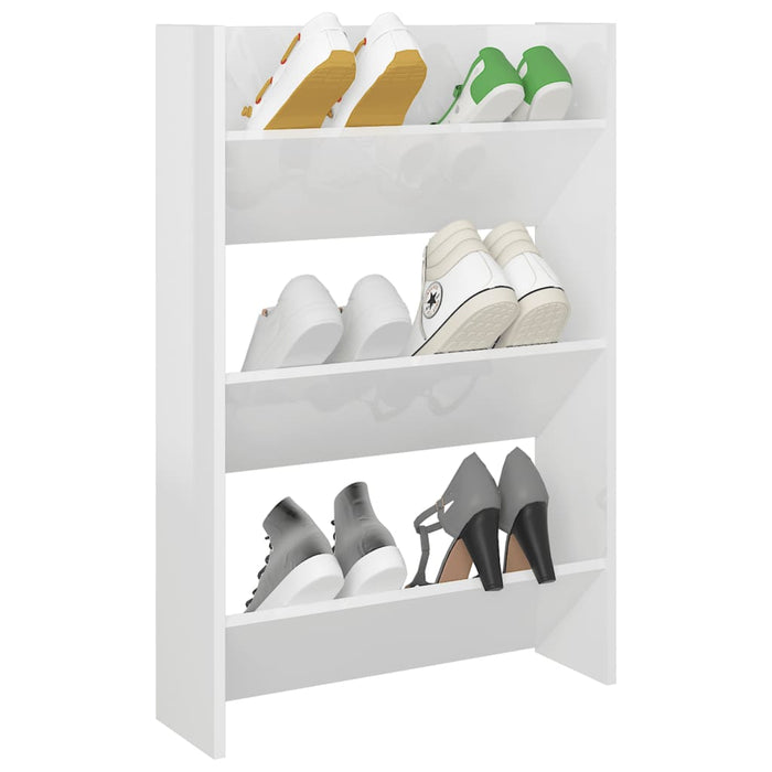 VXL Glossy white chipboard wall shoe rack 60x18x90 cm