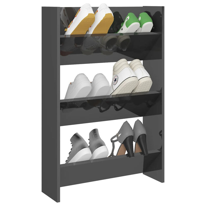 VXL Glossy gray chipboard wall shoe rack 60x18x90 cm