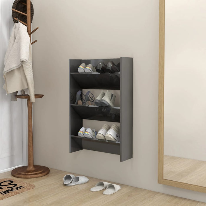 VXL Glossy gray chipboard wall shoe rack 60x18x90 cm