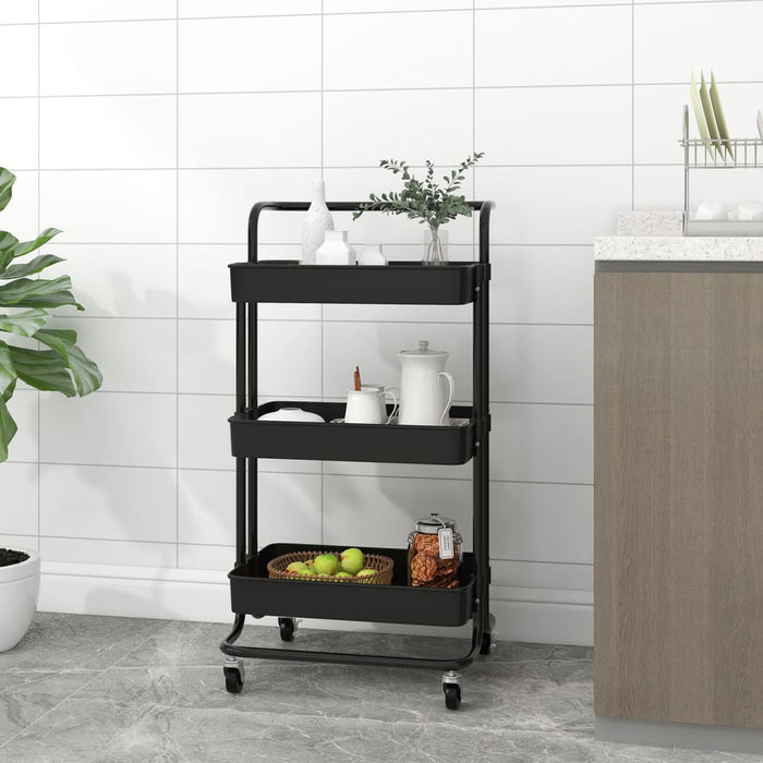 VXL Kitchen trolley 3 levels iron and ABS black 42x25x83.5 cm