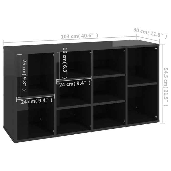 VXL Glossy black chipboard shoe bench 103x30x54.5 cm