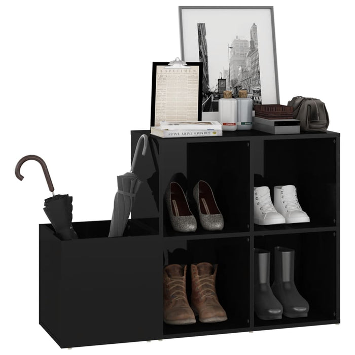 VXL Glossy black chipboard shoe cabinet for living room 105x35.5x70 cm