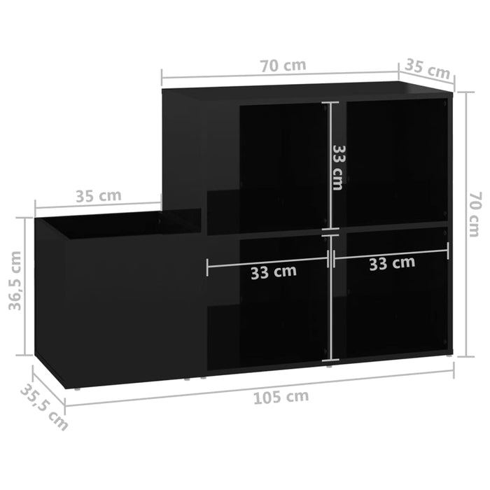 VXL Armario zapatero de sala aglomerado negro brillo 105x35,5x70 cm