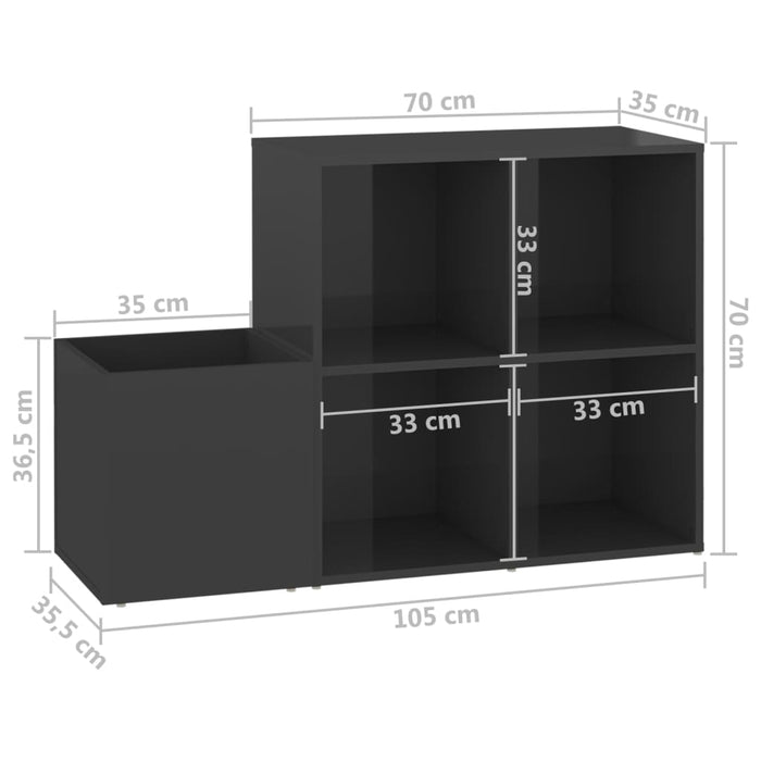 VXL Glossy gray chipboard hallway shoe rack 105x35.5x70 cm