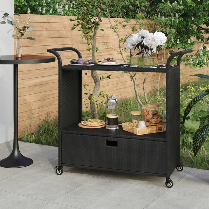 VXL Bar cart with drawer black synthetic rattan 100x45x97 cm