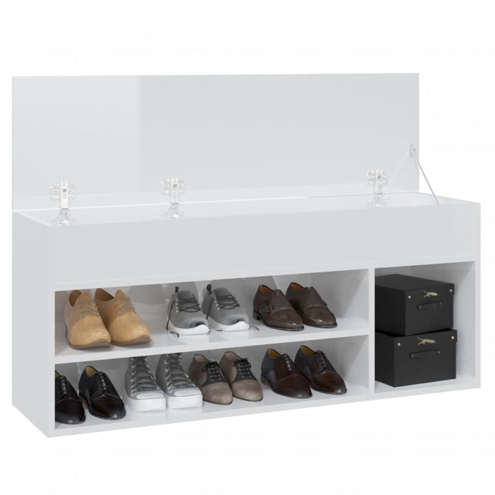 VXL Glossy white chipboard shoe bench 105x30x45 cm