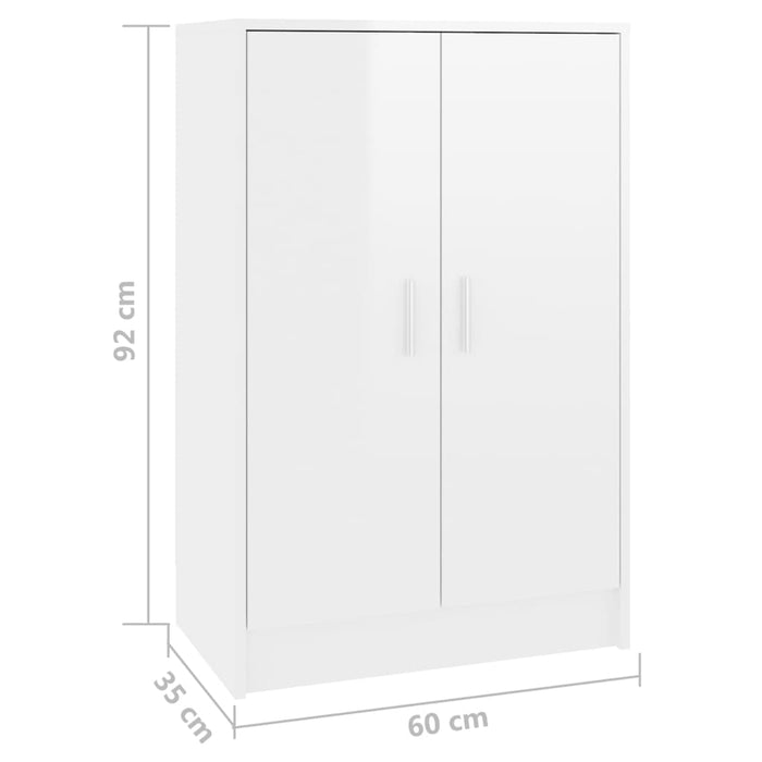 VXL Mueble zapatero de aglomerado blanco brillante 60x35x92 cm
