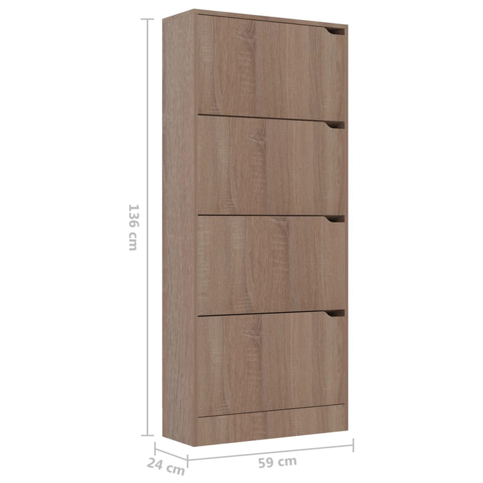 VXL Shoe cabinet 4 doors oak-colored chipboard 59x24x136 cm