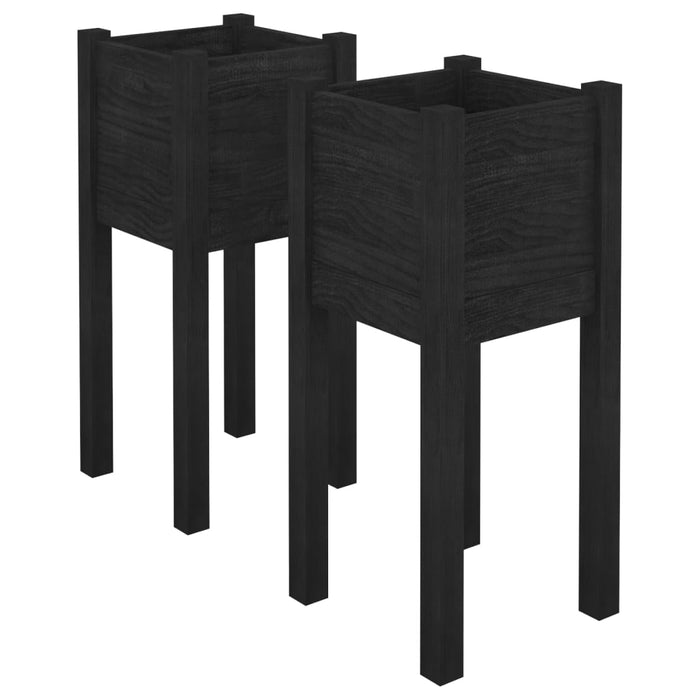 VXL Planters 2 units solid black pine wood 31x31x70 cm