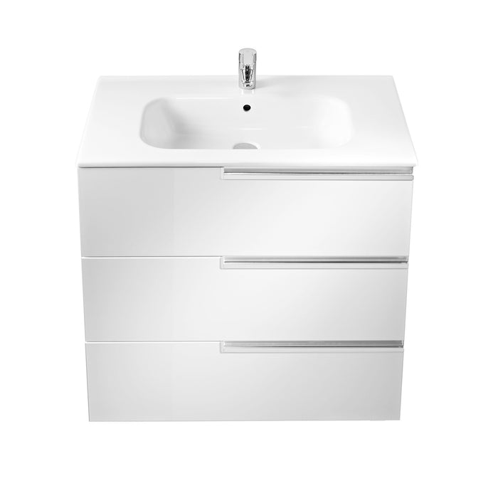Mueble de baño Discovery 100 cm Blanco Brillo 3 cajones y 1 puerta con  lavabo y tiradores negros o cromados