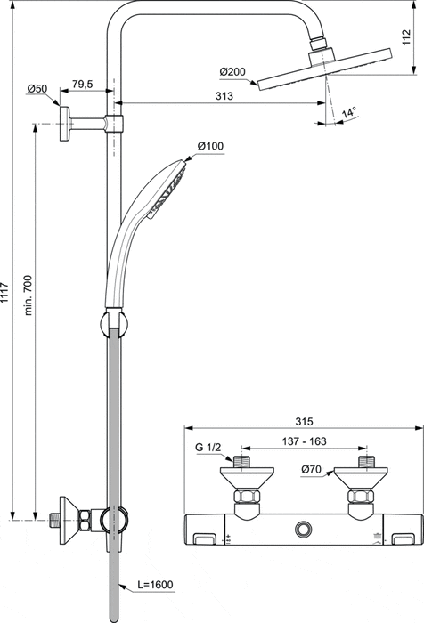 Columna de ducha termostática Ceratherm T 25 Ideal Standard A7208AA -  Comprar