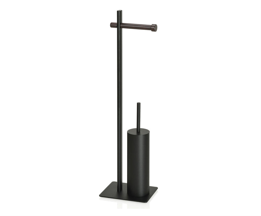 ANDREA HOUSE BA66192 Black Metal and Wood Toilet Paper Holder with Toilet Brush