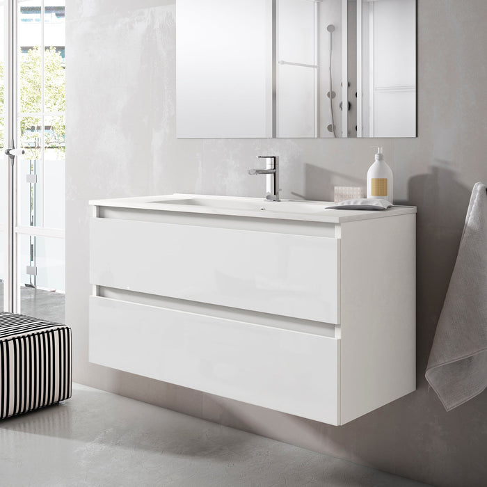 VISOBATH BOX Furniture + Suspended Sink 2 Drawers Glossy Snow White