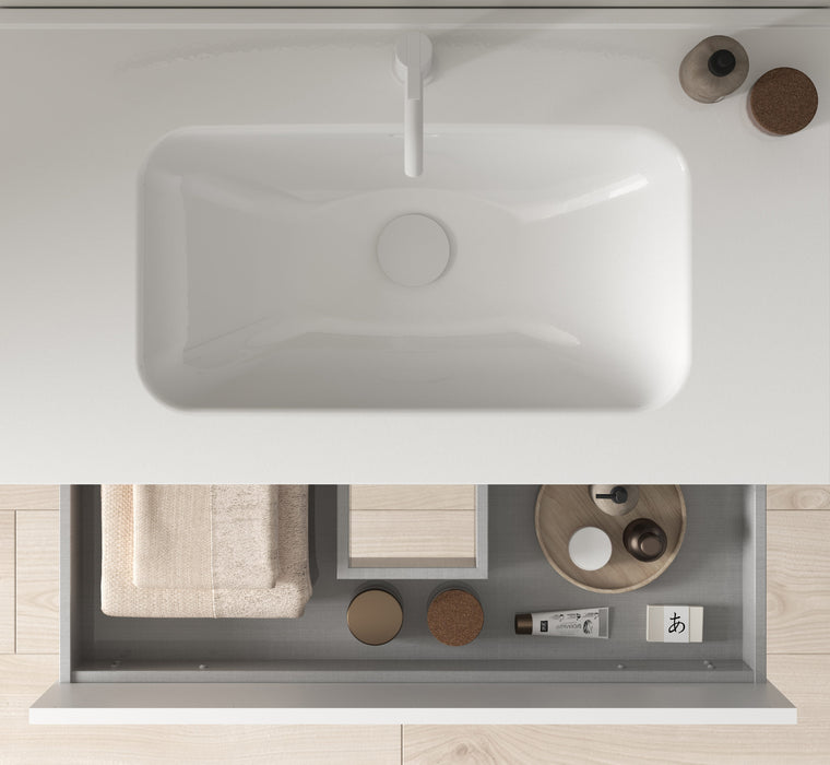 AMIZUVA KEIKO Cabinet + Sink 2 Drawers Glossy White